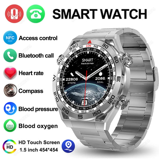 For Huawei Xiaomi NFC Smart Watch Men GPS Tracker AMOLED 454*454 HD Screen Heart Rate ECG+PPG Bluetooth Call SmartWatch 2024 New