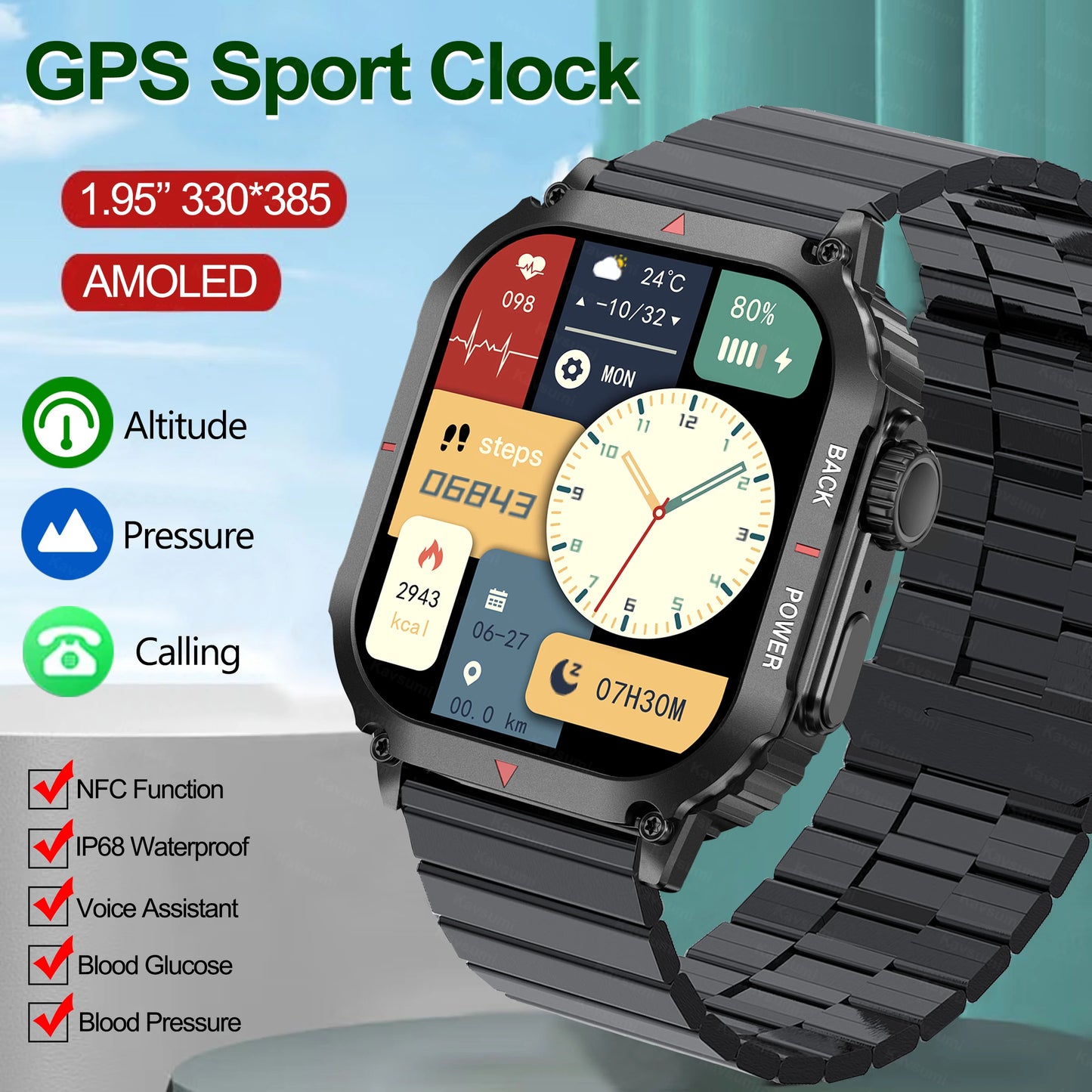 2024 Men GPS Smart Watch NFC Voice Call Watches Alititude Pressure Fitness Tracker Heart Rate Monitor Outdoor Sports Smartwatch