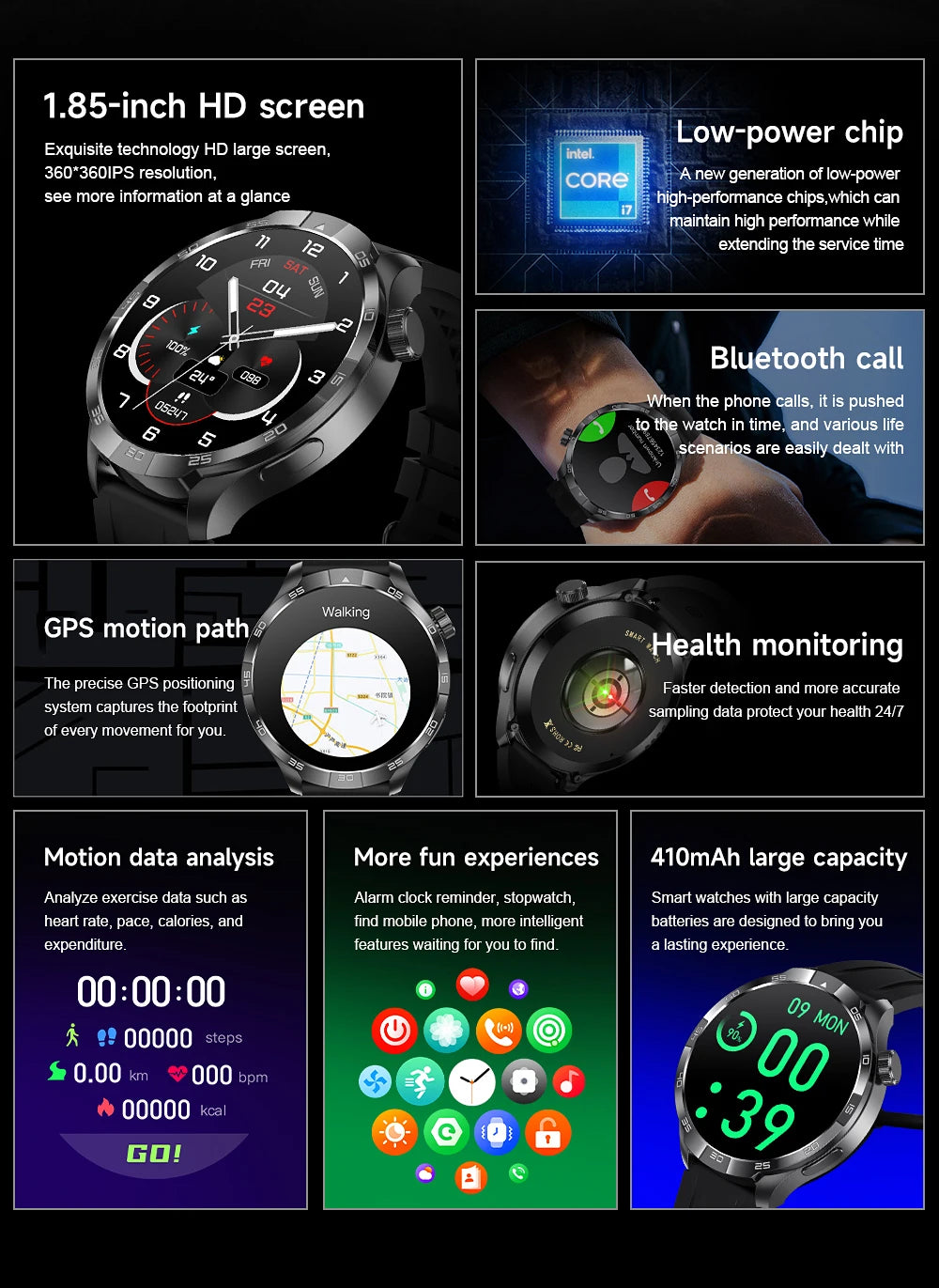 New GPS Smart Watch Men For Huawei Xiaomi 1.85 HD Always Display Screen Heart rate Bluetooth Call NFC IP68 Waterproof Smartwatch