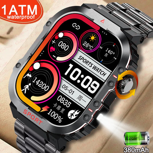 2024 Military Smart Watch Men 2.01 Inch HD Screen Waterproof Health Monitor Outdoor Sport Ai Voice Bluetooth Call Smartwatch