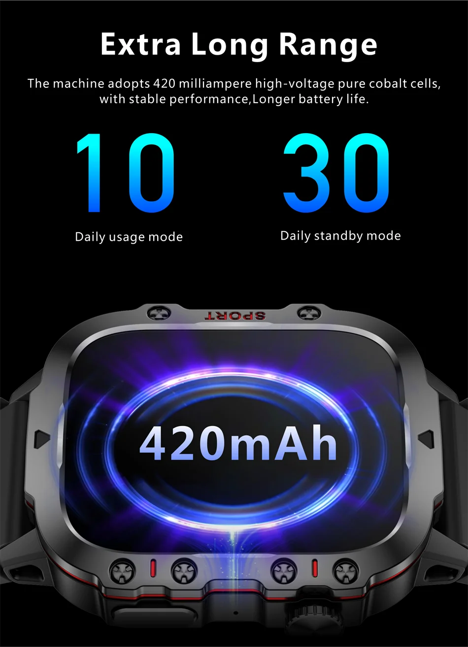 2024 New Men Smart Watch Bluetooth Call AI Voice 100+ Sport Modes 420mAh Big Battery Sport Waterproof SmartWatch For Android IOS