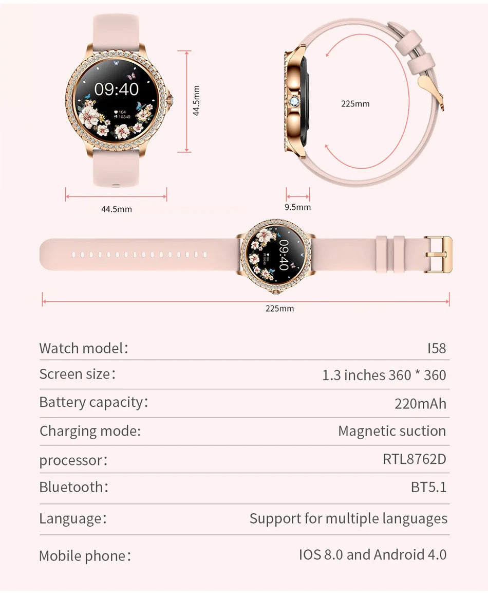 2024 New 360*360 HD Screen Diamond Bracelet Smartwatch Women Health Monitoring Waterproof Bluetooth Call Fashion Smart Watch Men