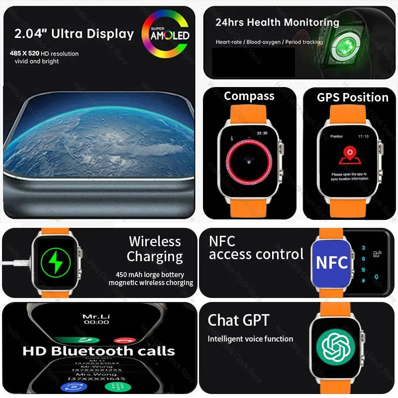 Smartwatch 2024 New Official Original Hello Watch 3 Plus 49mm ULTRA AMOLED 4G ROM NFC GPT Compass Bluetooth Call Clock Men Women