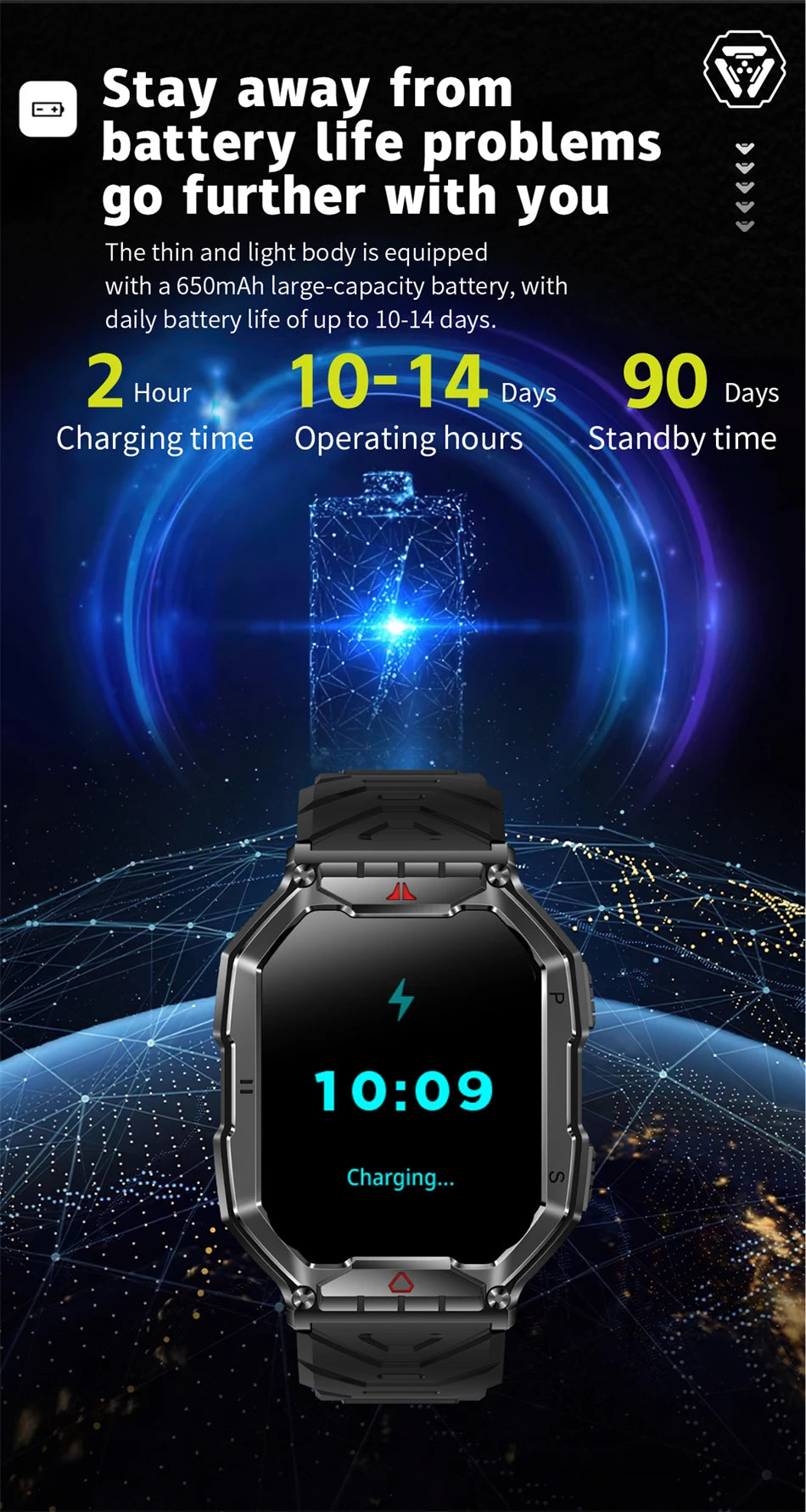 2024 Rugged Military Smart Watch Men AMOLED Screen LED Lighting GPS Sport 650 mAh Battery Bluetooth Call Smartwatch For Xiaomi