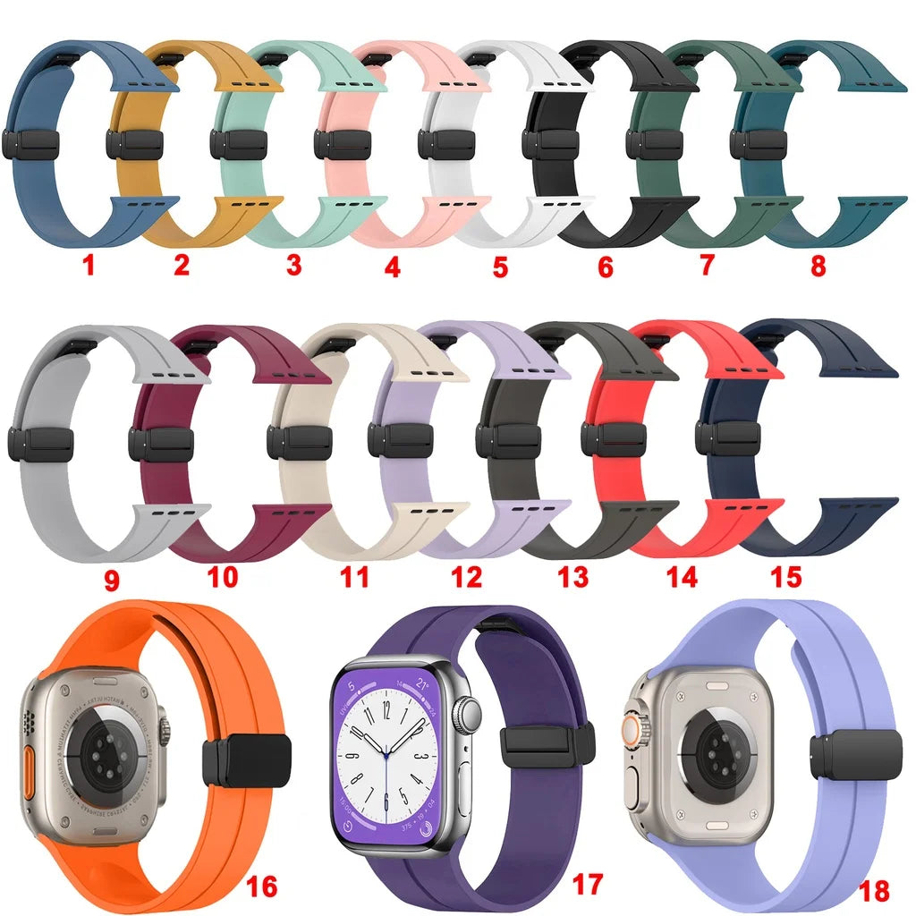 Silicone Magnetic Buckle Strap For Apple Watch Ultra Band iWatch Smartwatch Series 9 8 7 SE 6 5 2 45/44/40/44/38/42 Ultra2 49mm