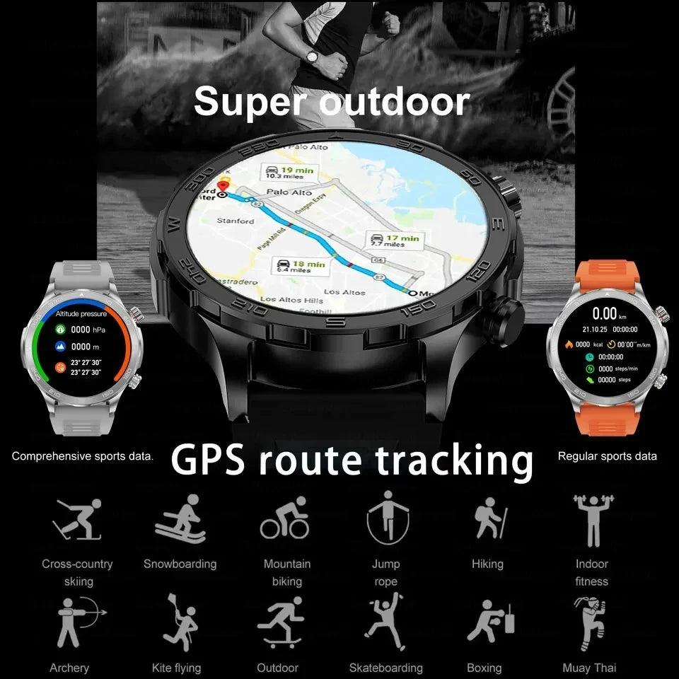 Outdoor Military GPS Smart Watch Men AMOLED HD Screen Heart Rate Blood Pressure Bluetooth Call Waterproof Smartwatches 2024 New