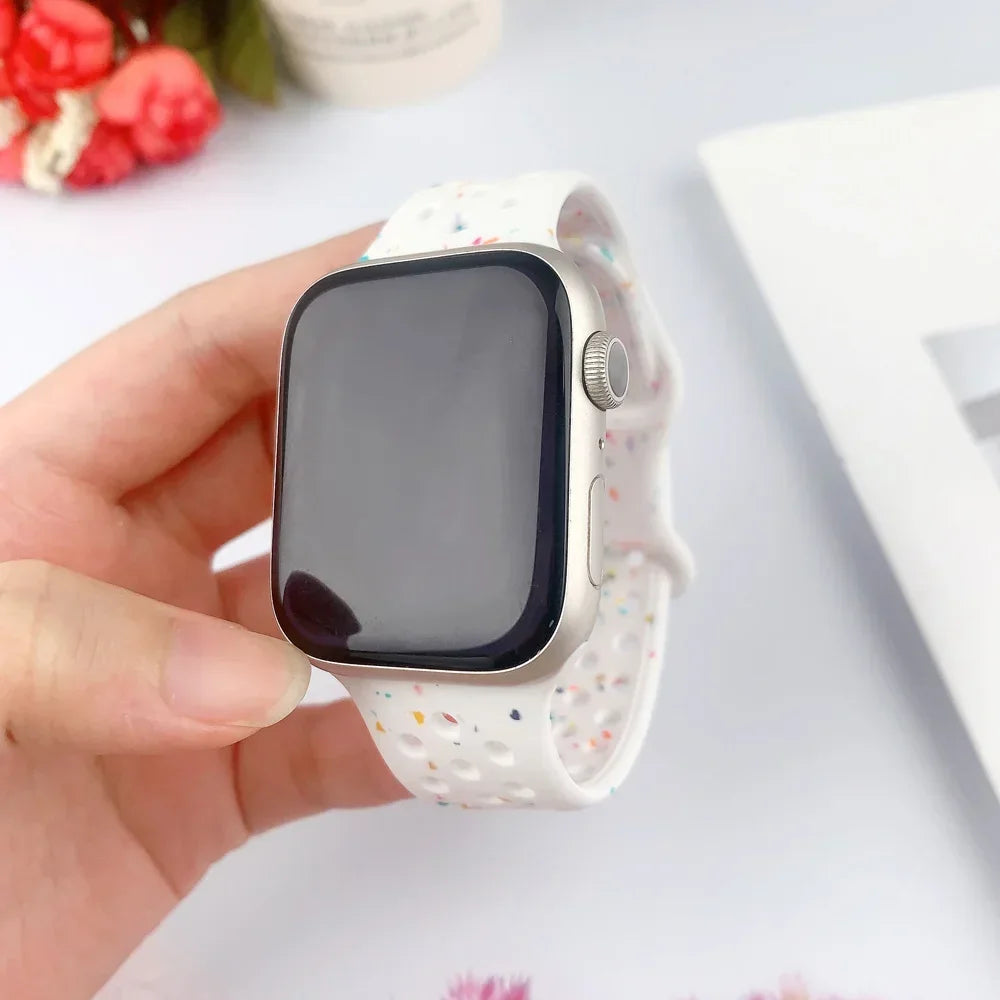 Silicone Band for Apple Watch Strap Ultra 2 49mm 42mm 45mm 44mm 41mm Color Particles Bracelet for IWatch Series 9 8 7 6 5 SE 4 3