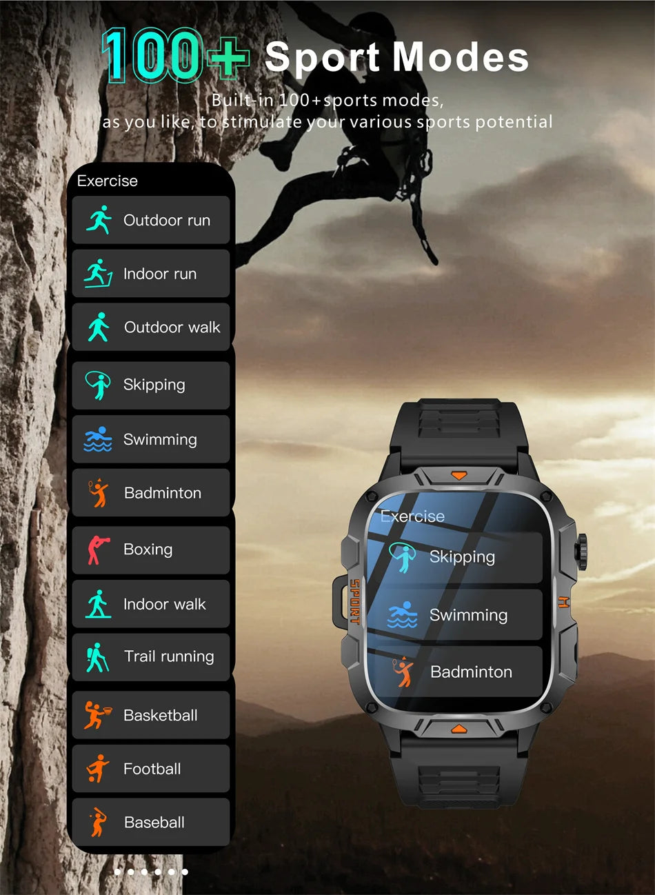 2024 Outdoors Smart Watch Men With LED Flashlight Bluetooth calling 1.96"HD Waterproof Watch Sleep monitoring Smartwatch Man New