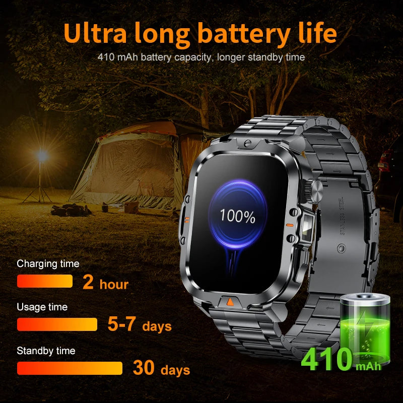 LIGE Smart Watch Men 2.01'' HD Display LED Flashlight Bluetooth Call Heart Rate Health Monitor Waterproof Rugged Smartwatch 2024