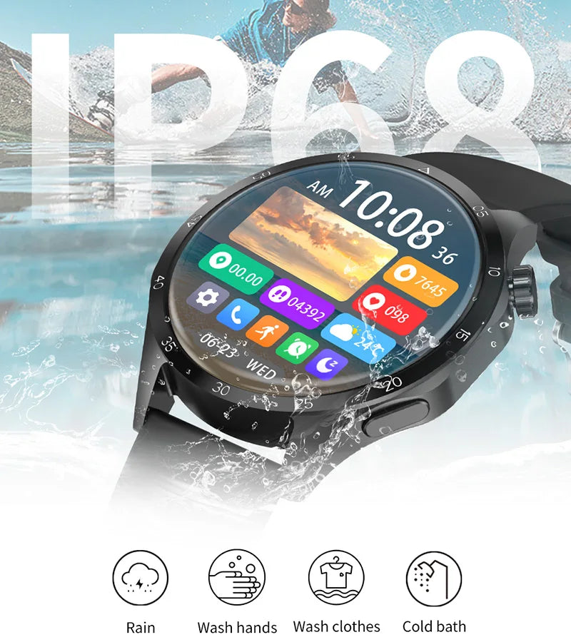 2024 New GPS Smart Watch 4 PRO Men Fitness Watch AMOLED Always Display HD Screen NFC BT Call Smartwatch Mens IP68 Waterproof