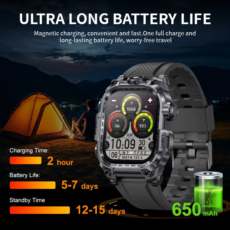 LIGE 2024 New Outdoor Military Smart Watch Men 650 mAh Large Battery Voice Assistant Watch Wireless Call Waterproof Smartwatch