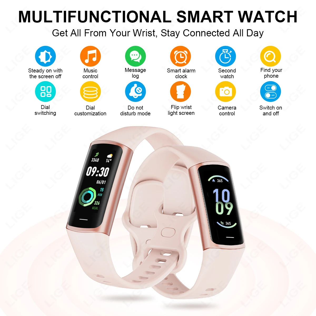 LIGE AMOLED Smart Watch Women 2024 Smart Band Men Heart Rate Monitor Smart Bracelet Sport Fitness Tracker Waterproof Smartwartch