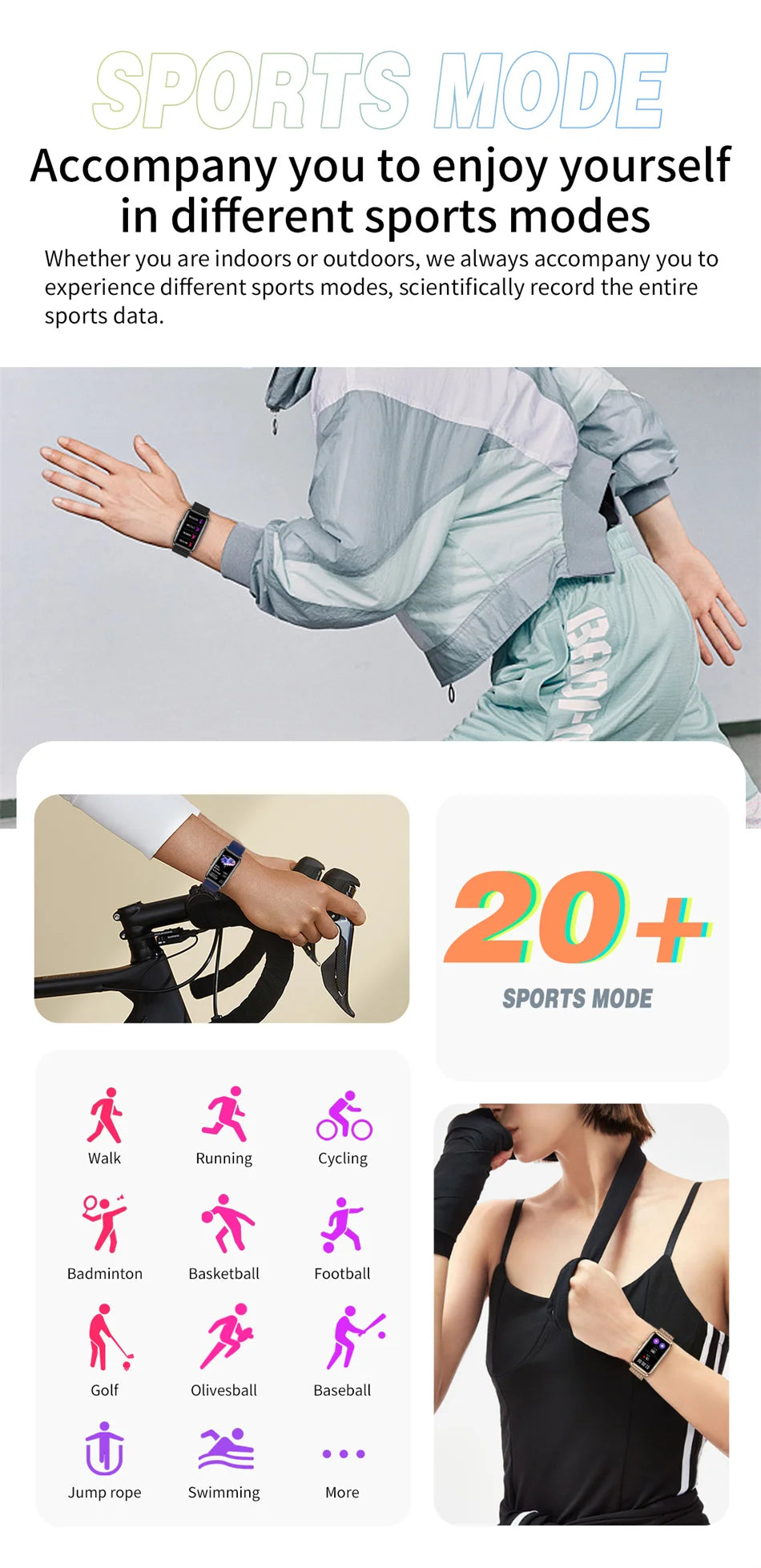 For Android IOS Smart Bracelet Women Smartwatch Men Heart Rate Monitoring Waterproof 20+Sports mode Smart Watch For Ladies +Gift