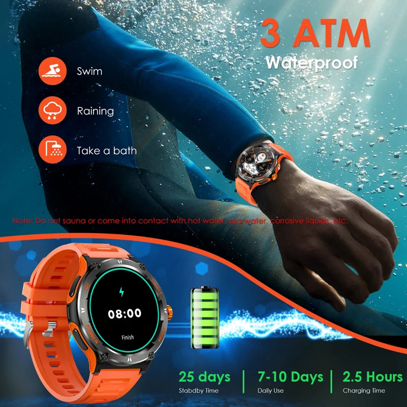 2024﻿ New For Xiaomi Outdoor Sports Smart Watch Men Compass LED light 3ATM Waterproof AI Voice Bluetooth Call Fitness Smartwatch