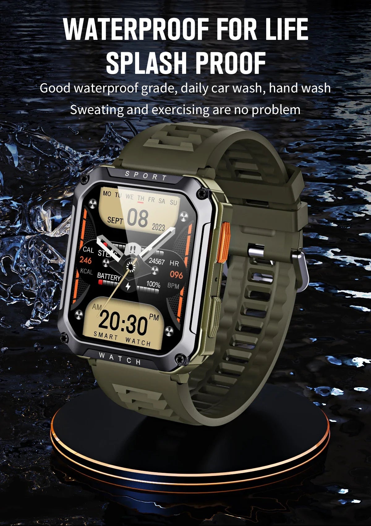 2024 Military Rugged Smartwatch Men Outdoor IP67 Waterproof Heart Rate Blood Oxygen Monitoring Custom Dials Sports Wrist Watches