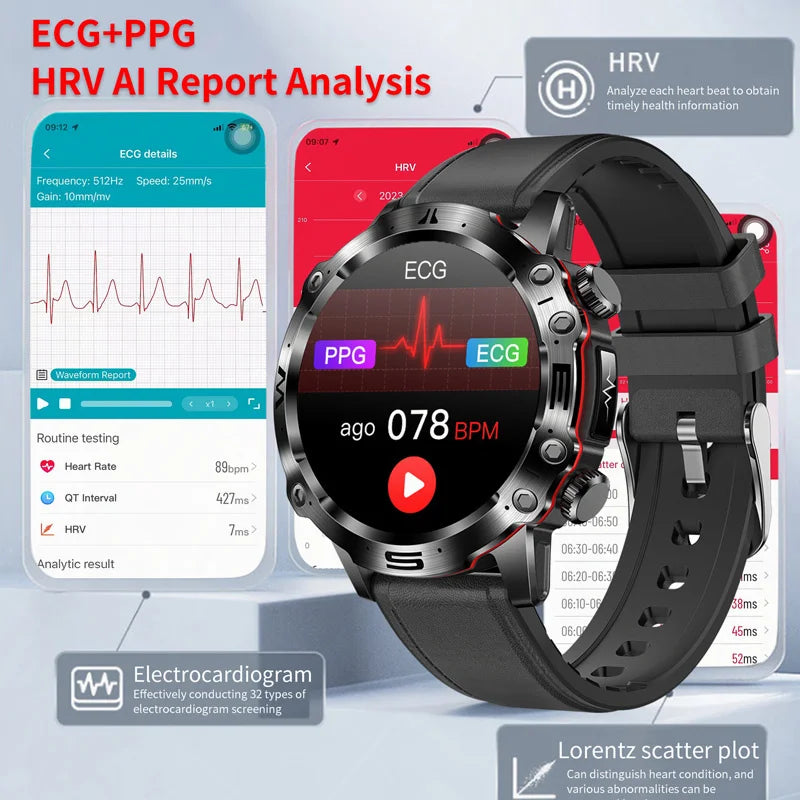 2024 New Smart Watch for Men ECG Blood Glucose Watches Uric Acid Clock Sports Fitness Tracker Bluetooth Call Health Smartwatch