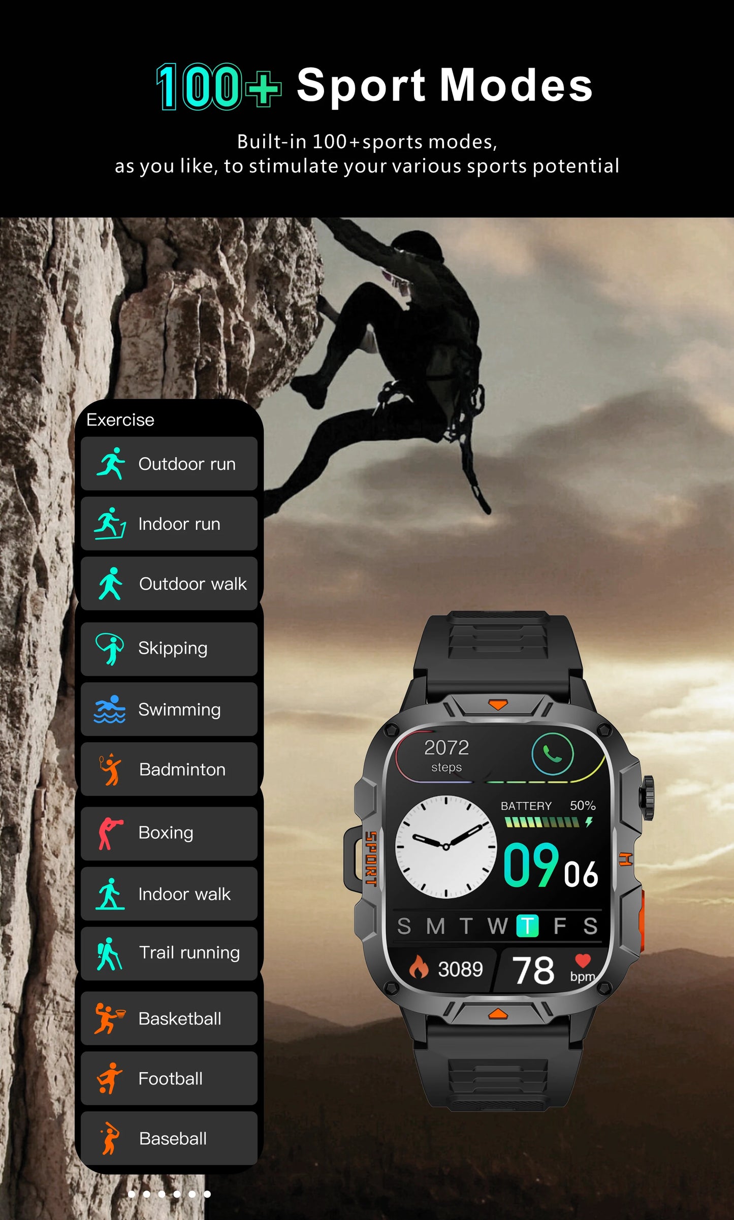 2024 Outdoor Military 3ATM Waterproof Smart Watch Men 420mAh Battery Heart Rate Sports Fitness Watches Bluetooth Call Smartwatch