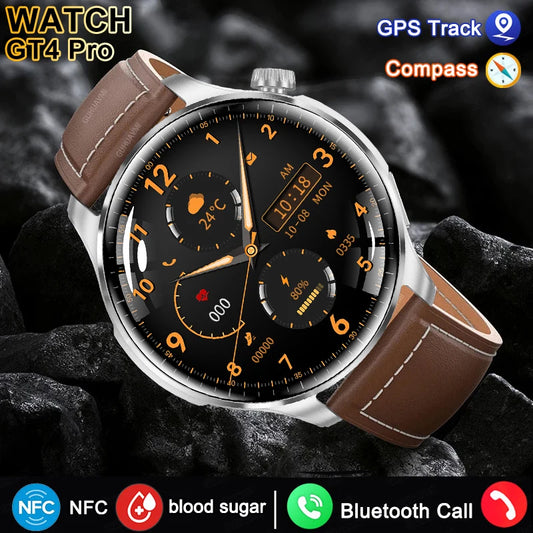 2024 New Watch GT4  AMOLED Screen Smart Watch Men Blood Sugar Bluetooth Call GPS Sport Tracker IP68 Waterproof Women Smartwatch