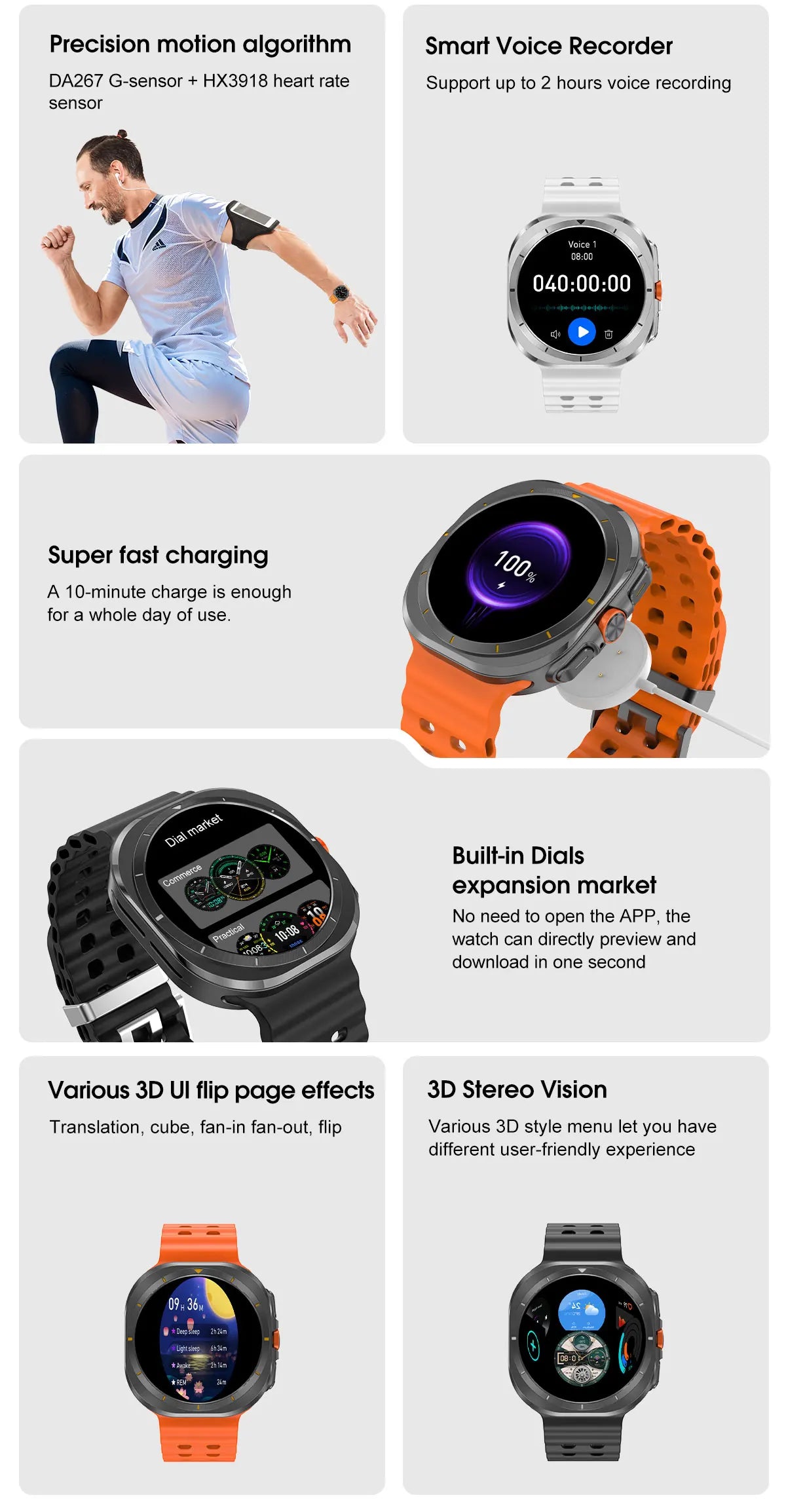 DT Watch Ultra Men Women Sport Smart Watch USB Mode Photo Album Local Music NFC Compass Smartwatch for Samsung Android IOS 2024