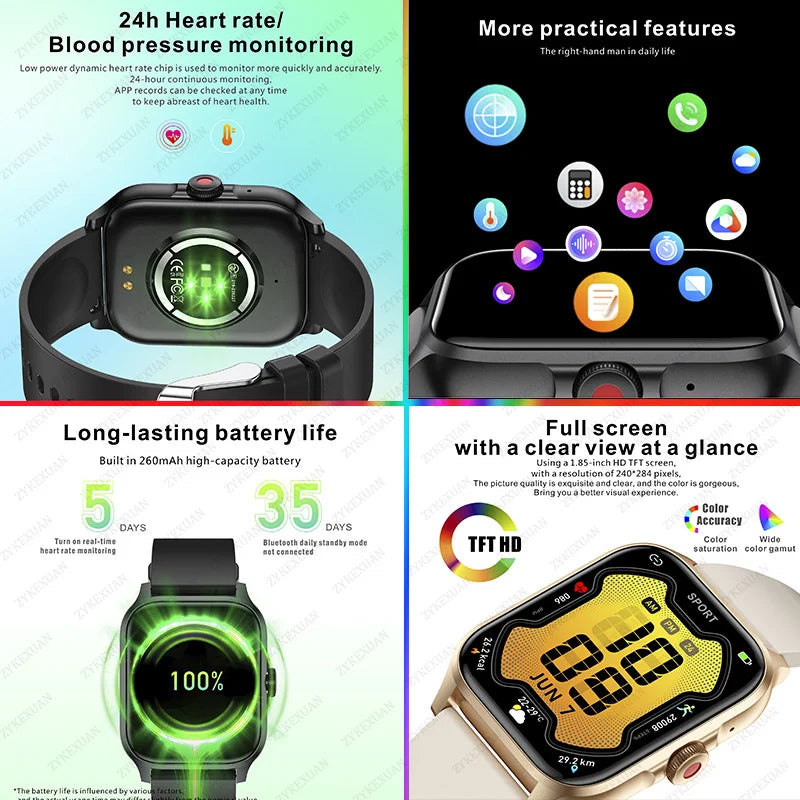 2024 New Fashion Smart Watch Women Heart Rate Monitor Sports Fitness Watch Waterproof Voice Call Smart Watch Men For Android IOS