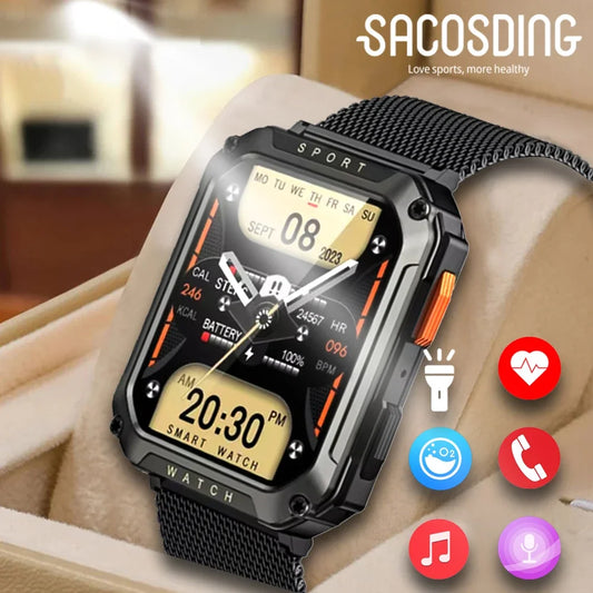 2024 Outdoor Military Smart Watch Men Bluetooth Call Smartwatch GPS Sport Waterproof Tracker Wrist Watch Music Player Men's Gift