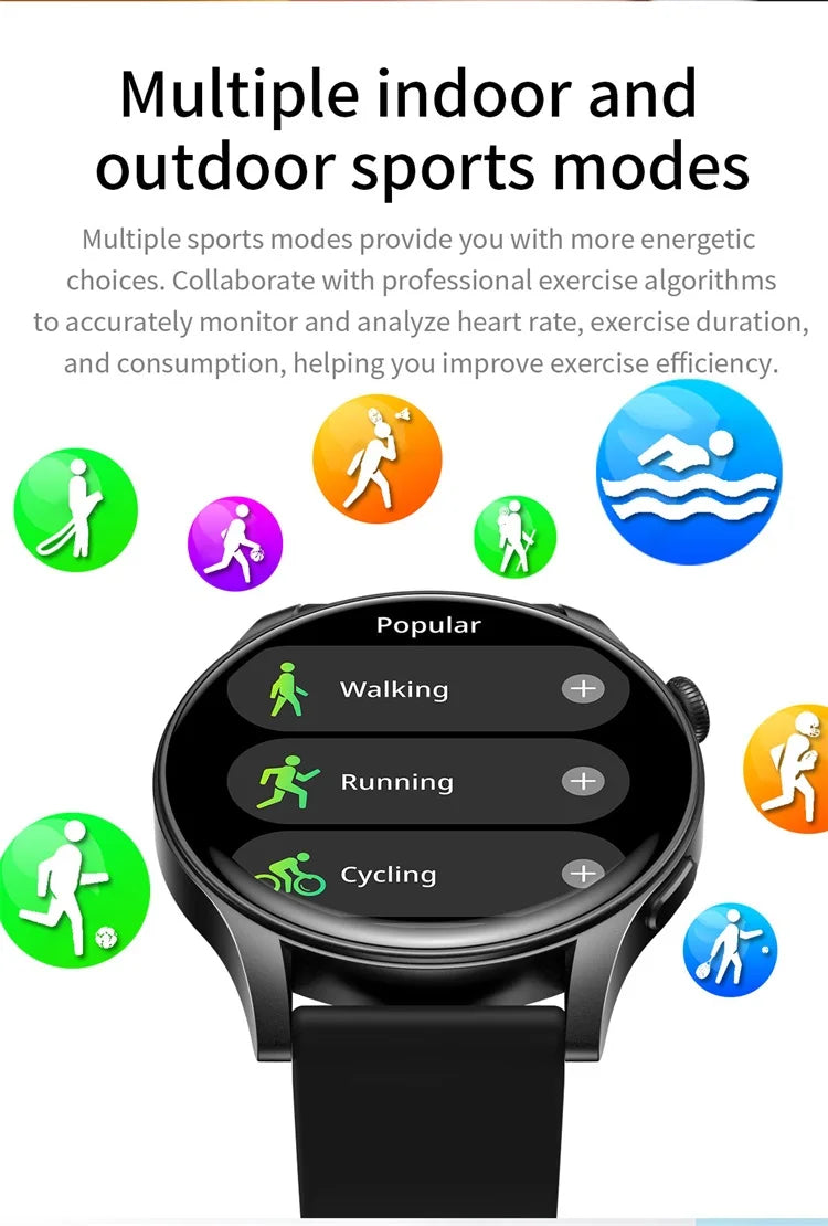 SKMEI 2024 Smartwatch 1.43'' AMOLED Display 107 Sports Modes Voice Calling Smart Watch Men Women Military Fun Games Wristwatches