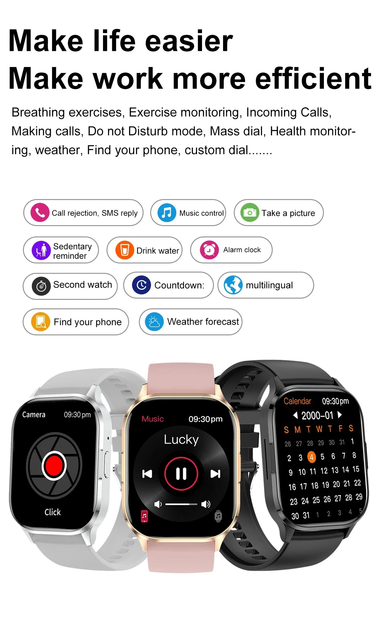 2024 New 2 Inch Amoled Screen Always On Smartwatch Men Women Bluetooth Call Multi Sport Mode Pedometer Fitness Bracelet