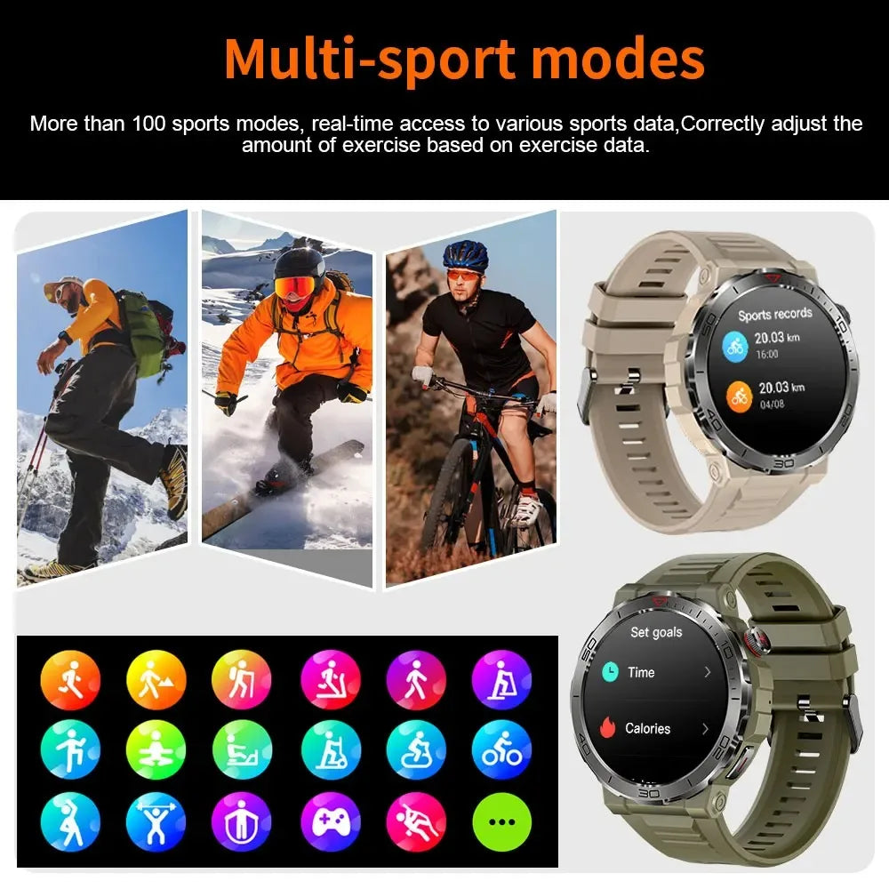 Rugged Military 1.43" Smart Watch Men Heart Rate Blood Oxygen Sport Bracelet Screen Always Show Time Calling Smartwatches 2024