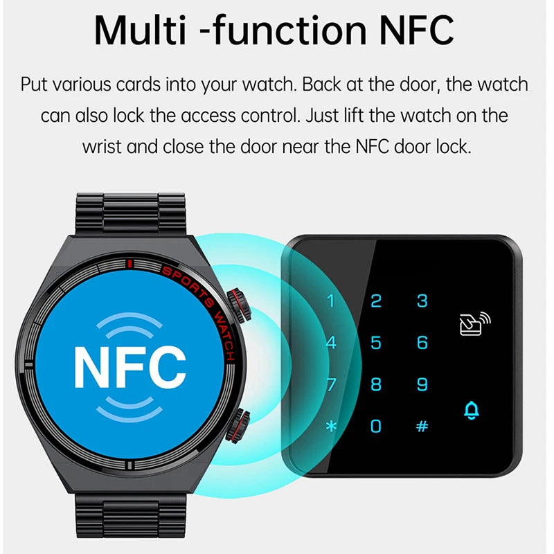 For Huawei Xiaomi NFC Smart Watch Men GT3 Pro AMOLED 390*390 HD Screen Heart Rate Bluetooth Call IP68 Waterproof SmartWatch 2024