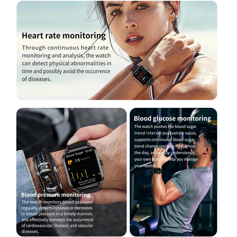 2024 New GPS Sports Smart Watch Men's 1.85 inch Health Tracker Voice Call Women Watches Blood Sugar Meter Smartwatch For Xiaomi