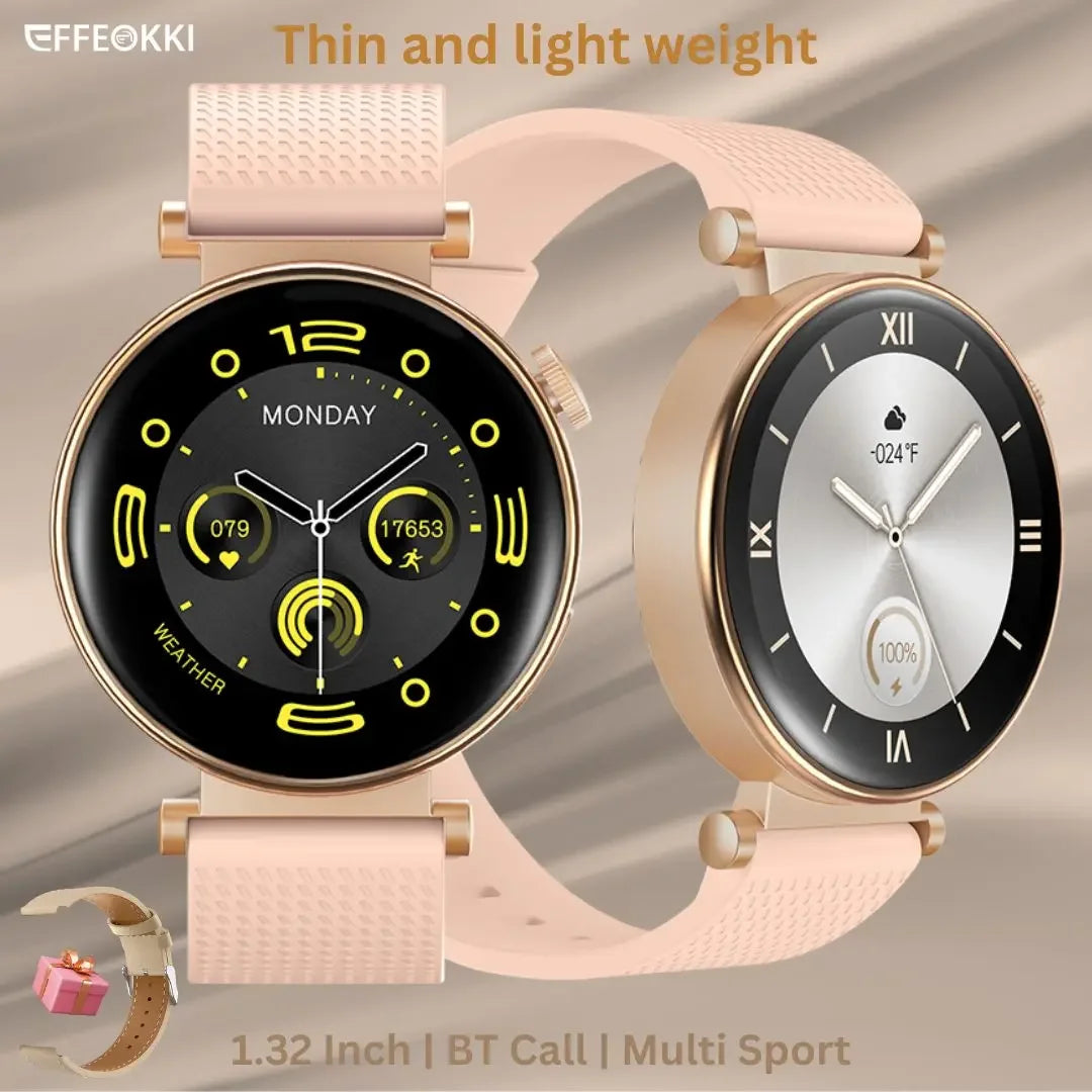 EFFEOKKI 2024 Fashion Lady Smart Watch Pressure Women with 2 Strap Amoled Female Health BT Call Waterproof Smartwatch