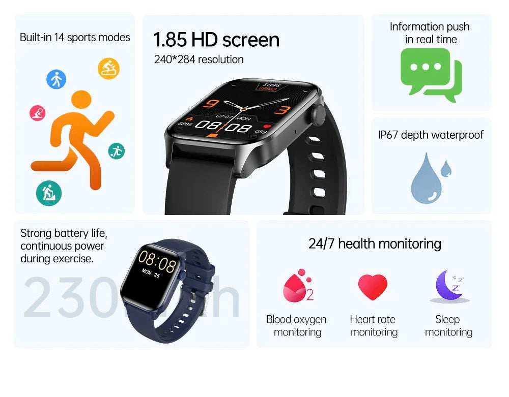 2024 New Men Women BT Call Smart Watch Heart Rate Blood Oxygen Sports Fitness Waterproof Bracelet Music Smartwatch T12pro Band