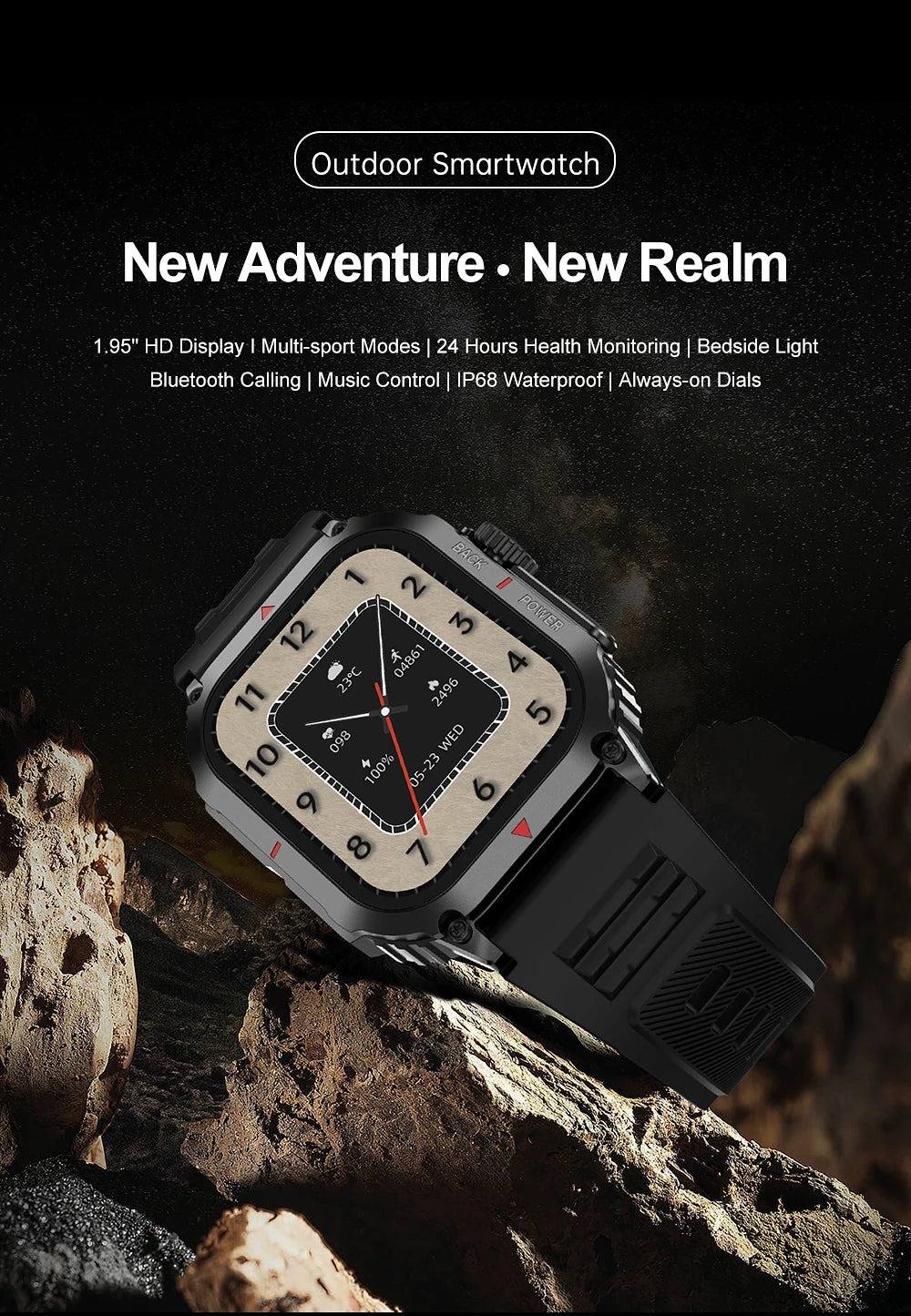 2024 Outdoor Smart Watch Men 1.95" Screen IP68 Waterproof Watch Bluetooth Call Smartwatch GPS Motion Trajectory For Android IOS