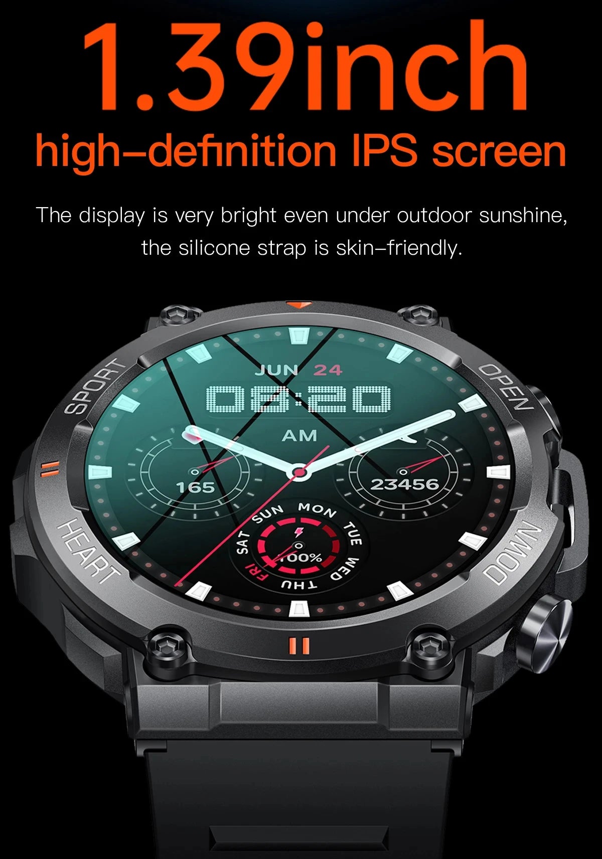 2024 New Smart Watch Men Military Health Monitor 1.39'' Bluetooth Call Fitness Waterproof Sport Smartwatch for IOS Android Phone