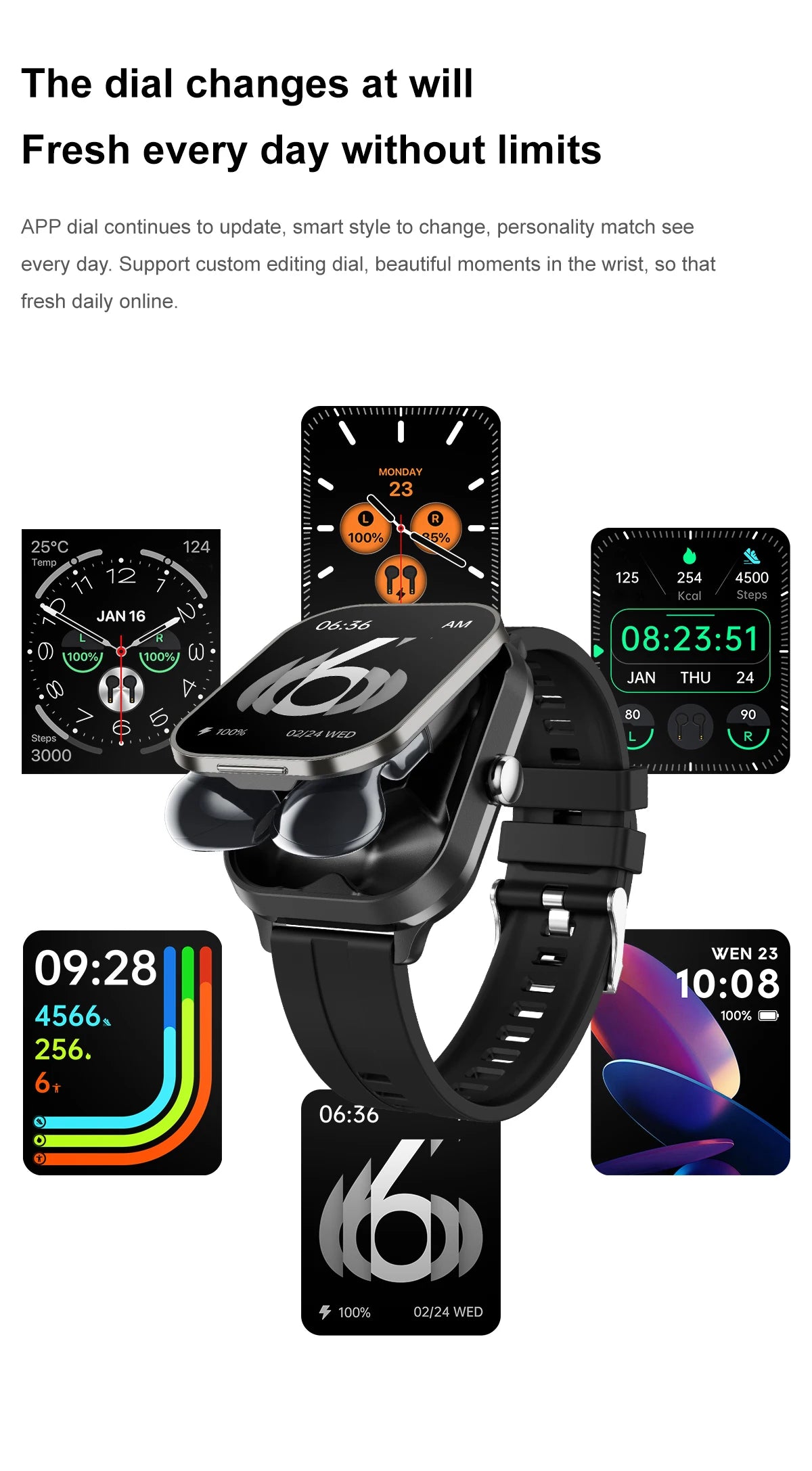 New Bluetooth calling smartwatch with male and female 2-in-1 wireless Bluetooth earphones connected to mobile fitness and sports