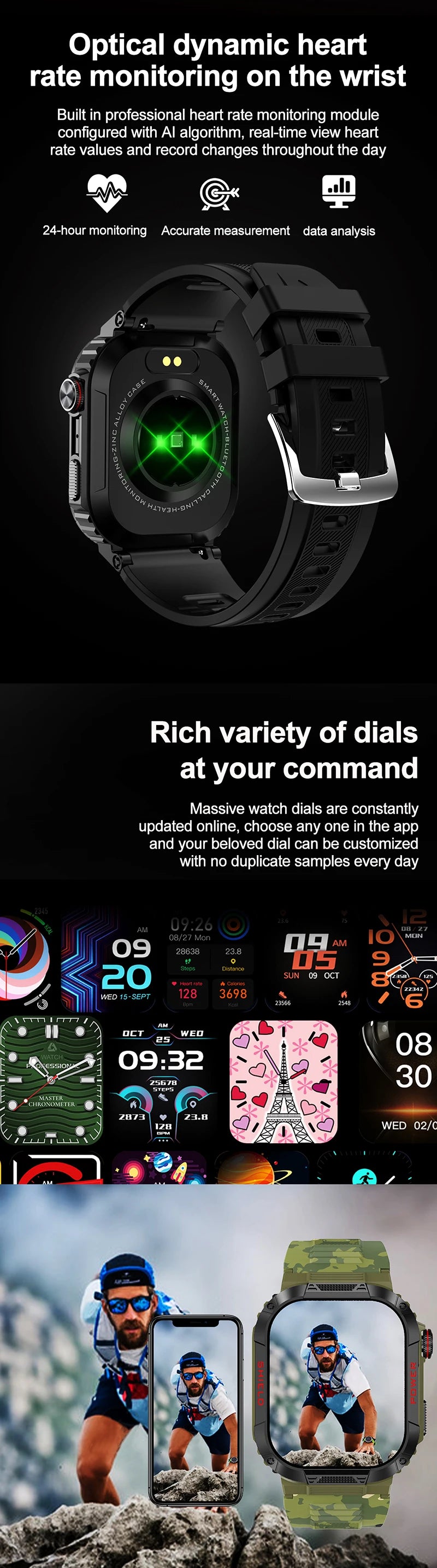 TK25 Sport Smart Watch 2.02 inch IPS Screen Bt Call IP68 Three Proof Outdoors Intelligent Rotating For Men 2024 Reloj Smartwatch