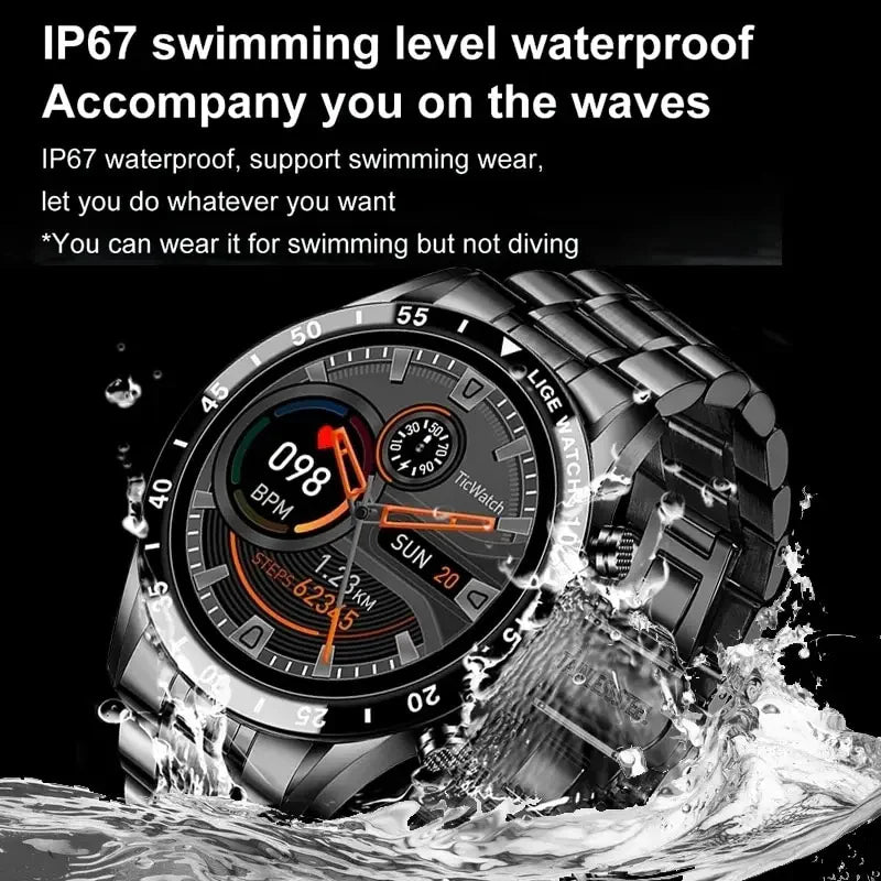 LIGE 2024 Smart Watch For Men Full Circle Touch Screen Bluetooth Call Men Smartwatch Waterproof Sport Activity Fitness Watch+Box