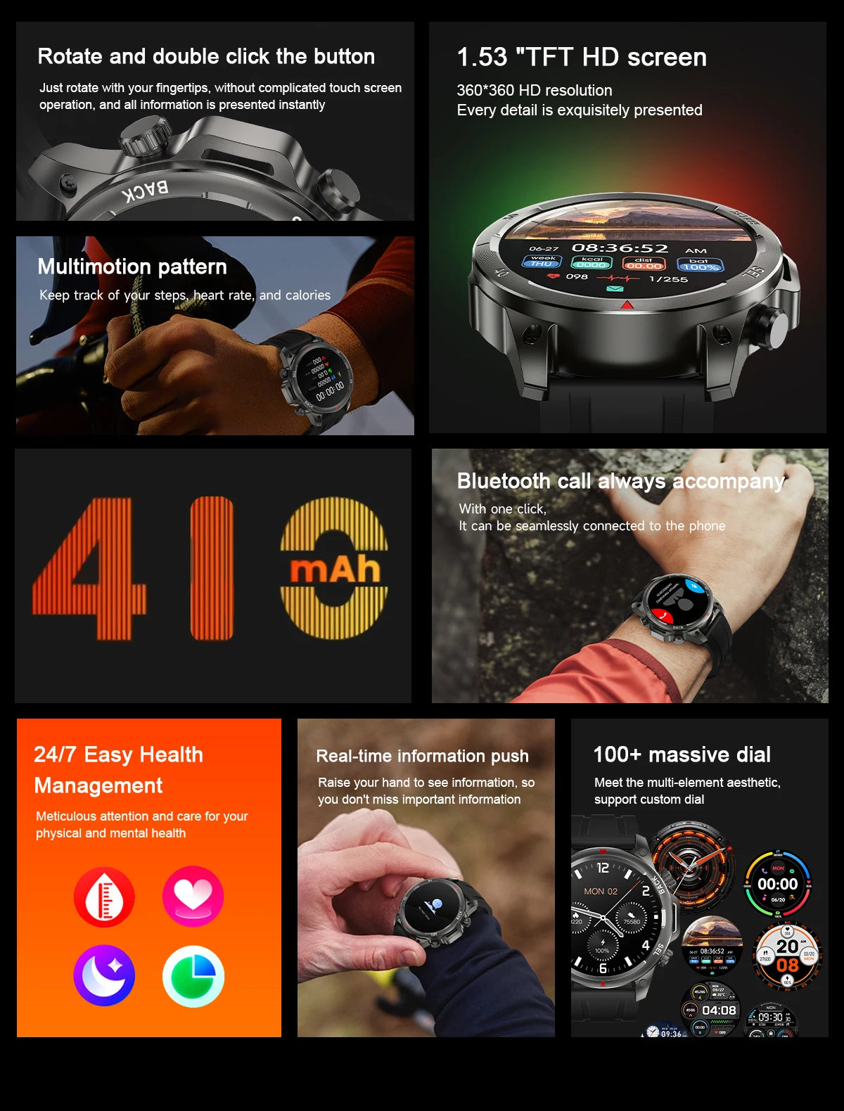 RollsTimi Smartwatch 2024 Men Android&IOS Bluetooth Call flashlight Sports Modes Health Monitoring Reloj Inteligente Hombre