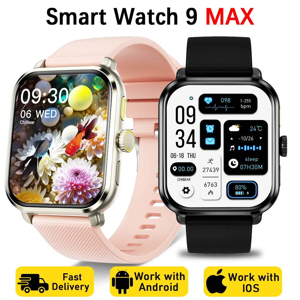 For Huawei Xiaomi AMOLED Smart Watch Men Blood Sugar Bluetooth Call GPS Sport Tracker IP68 Waterproof Women Smartwatch 2024 New