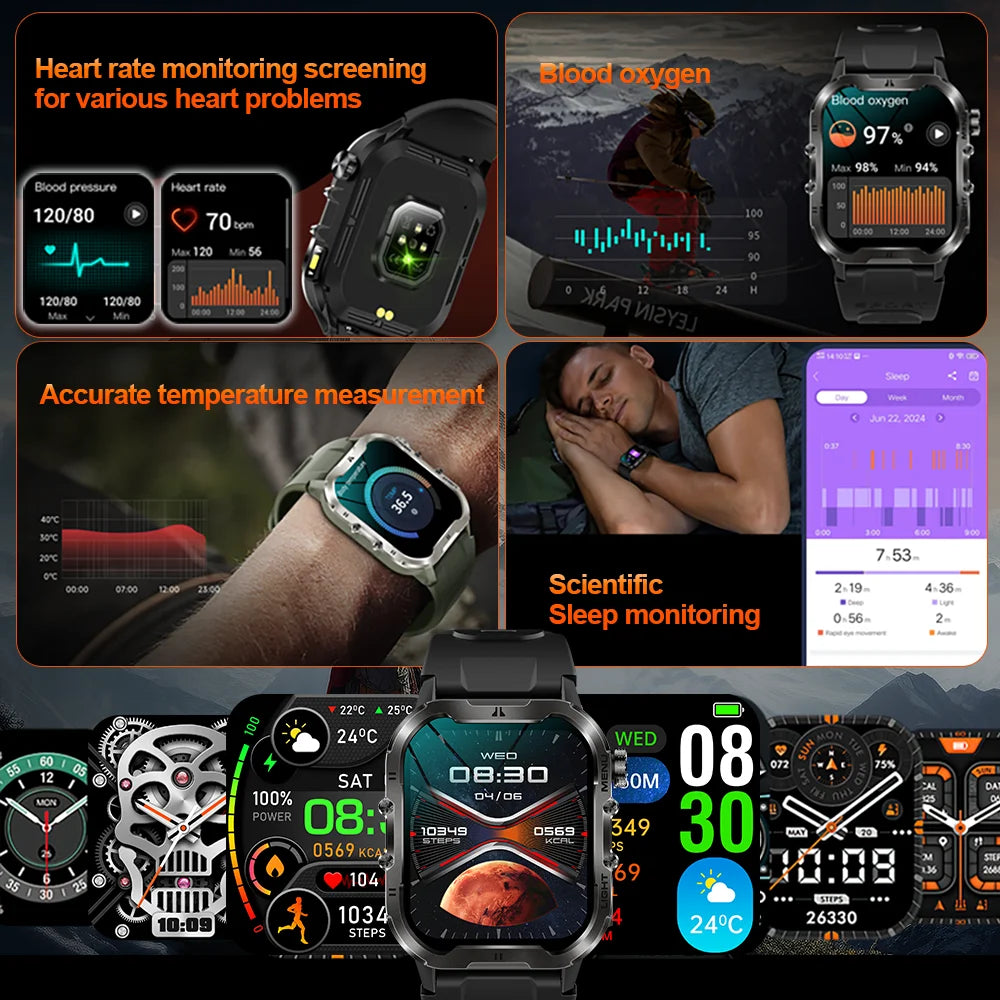 For Huawei Xiaomi Sports Smart Watch Men HD Display Heart Rate Fitness GPSTracker Waterproof LED Flashlight Call Smartwatch 2024