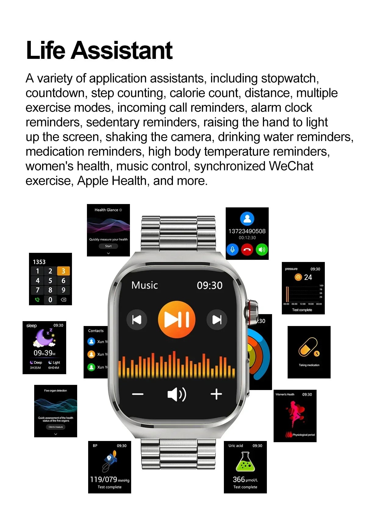 2024 New Medical Grade Health Smart Watch for Women Men Blood Sugar Fat Uric Acid Monitoring HD AMOLED Bluetooth Call smartwatch