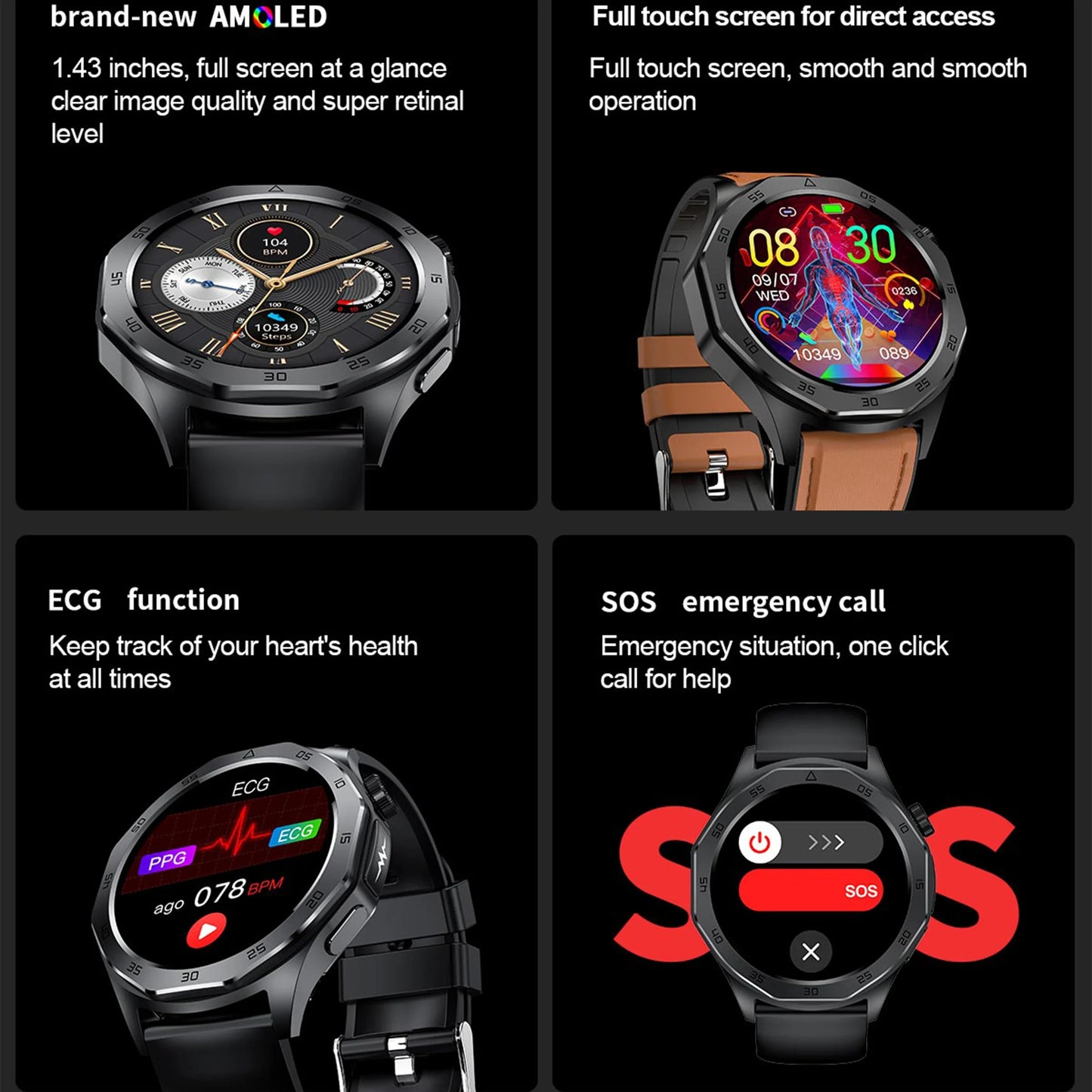 2024 New Medical Grade Smart Watch AI Diagnosi Blood Lipid Uric Acid Body Fat Blood Oxygen ECG+PPG Bluetooth Call Smartwatch Men