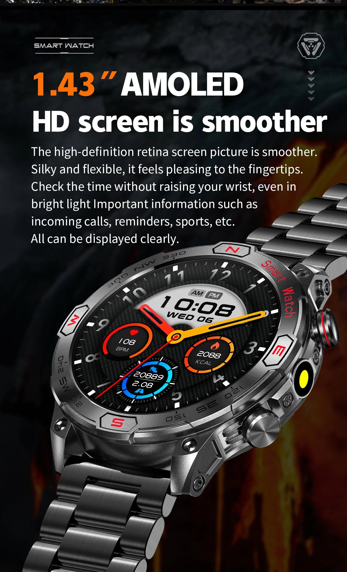 2024 New Smartwatch Men Compass Outdoor Sports Emergency Light Health Monitor 3ATM Waterproof 450 mAh Bluetooth Call Smart Watch