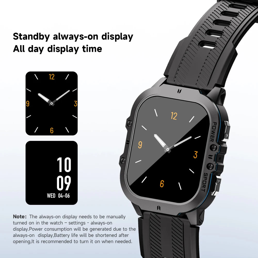 2024 New Tactical Smartwatch For Men AOD AMOLED 2'' Screen Bluetooth Call Electronic IP69K 5ATM Waterproof Men's Smart Watch