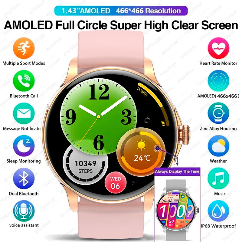 2024 New Smartwatch 1.43 inch Full Screen Bluetooth Calling Heart Rate Sleep Monitor Sport Models Smart Watch For Men Women+Box