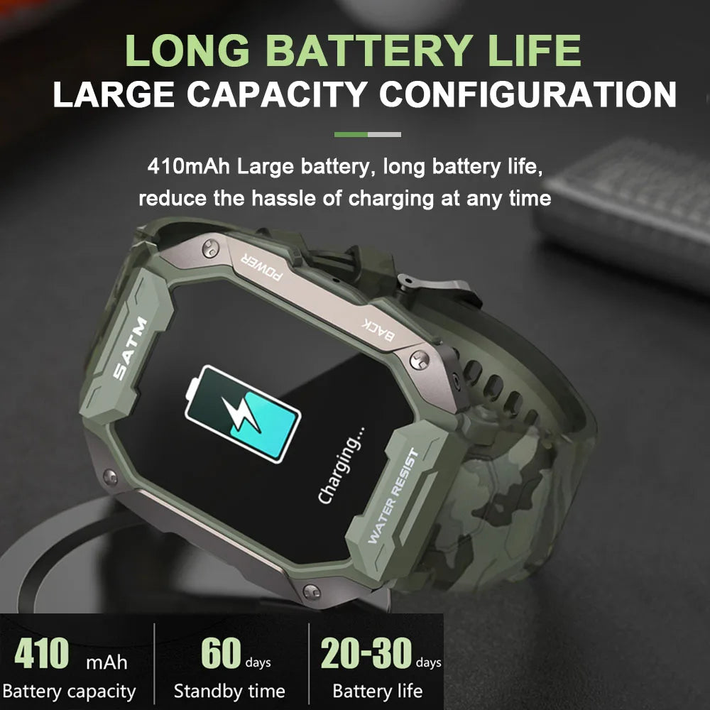 Military Rugged Smart Watch Men Sports Fitness Tracker IP68 Deep Waterproof Heart Rate Oxygen Bluetooth Call Smartwatch 2024 New