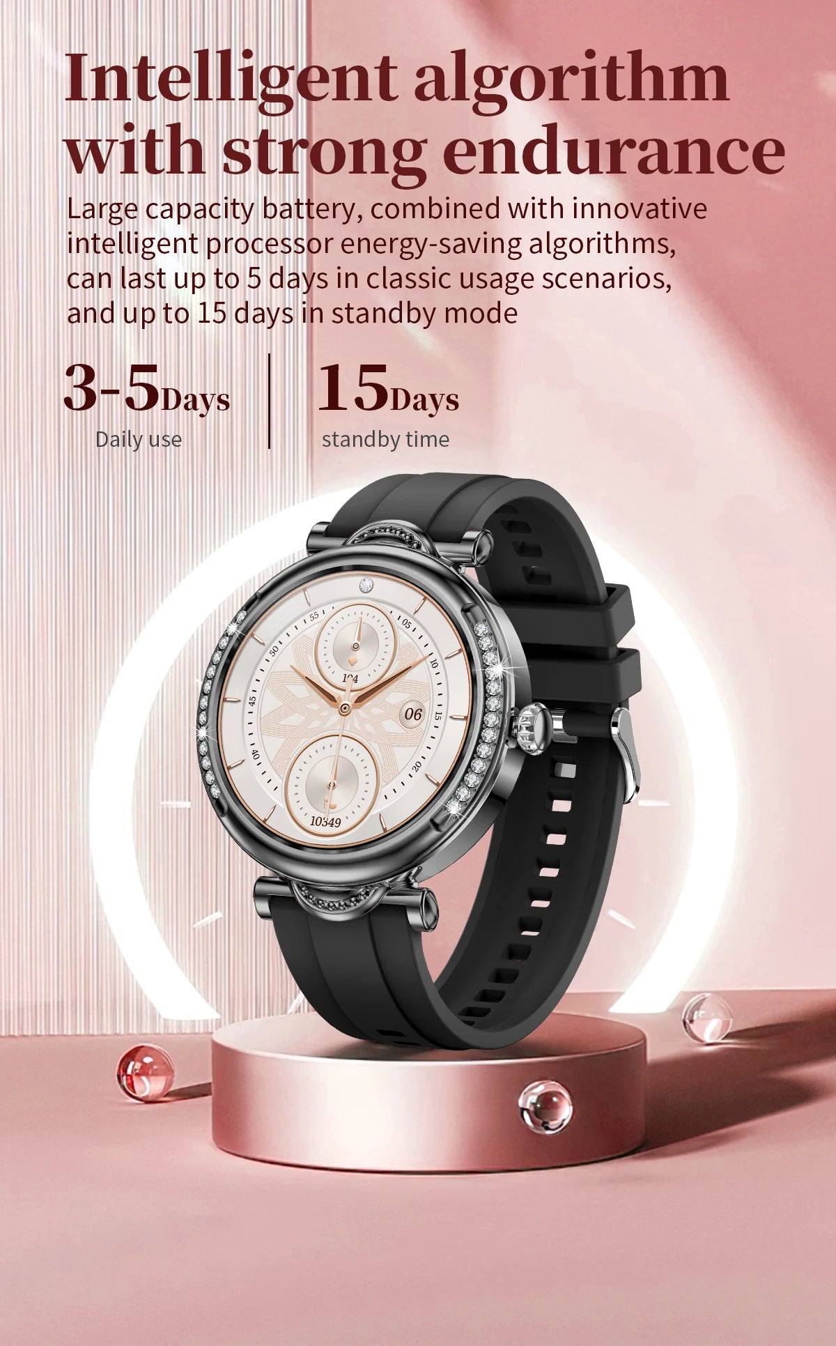 2024 Fashion Smart Watch for Women Lady Health Monitoring 1.27inch Screen IP67 Waterproof BT Calling Diamond Fashion Smartwatch