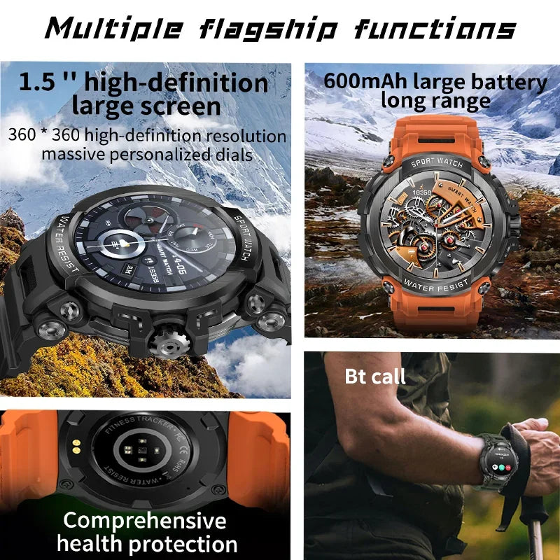 2024 New Outdoor Military Men Smart Watch AMOLED HD Screen Three-proof Durable Sports Tracker Original Bluetooth Call Smartwatch