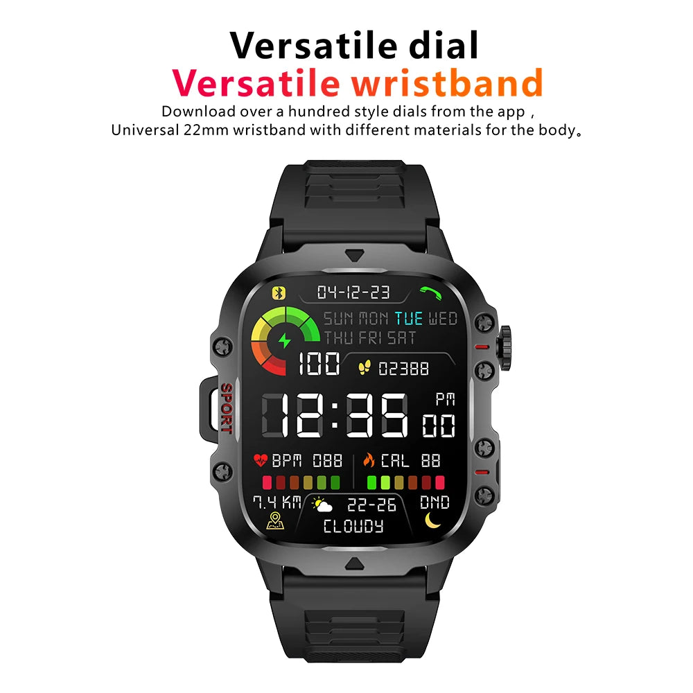 New Rugged Military Black Smart Watch Men For Android Xiaomi IOS 3ATM Waterproof Sport Fitness Ai Voice Smartwatch Outdoor 2024