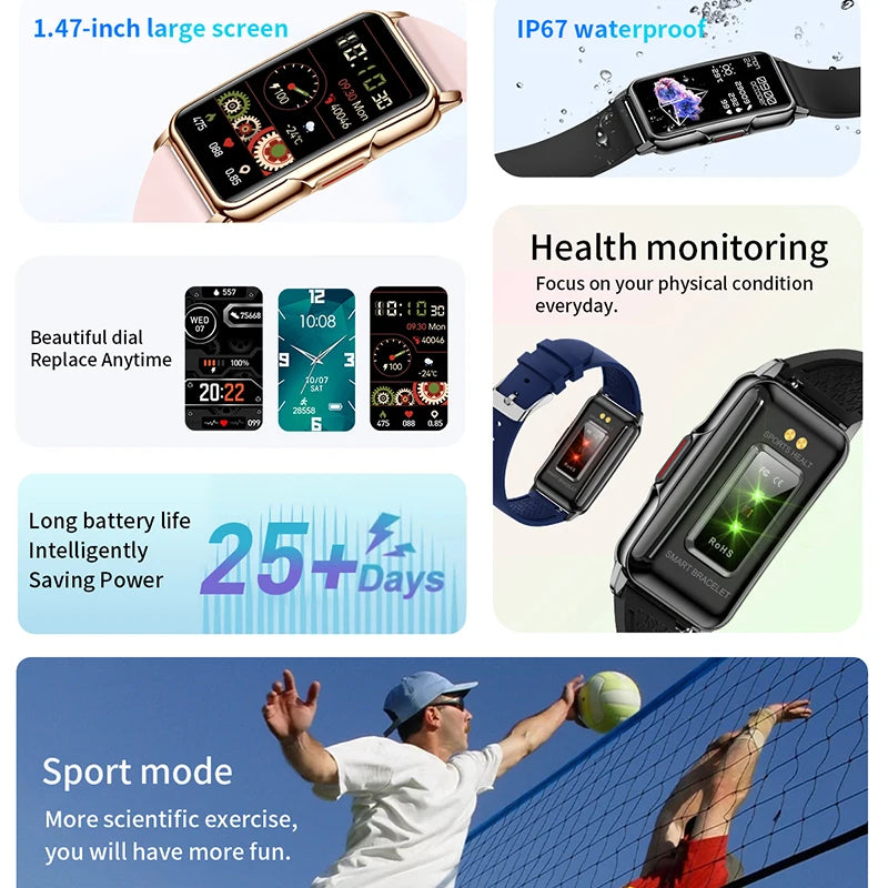 For Android IOS Smart Bracelet Women Smartwatch Men Heart Rate Monitoring Waterproof 20+Sports mode Smart Watch For Ladies +Gift